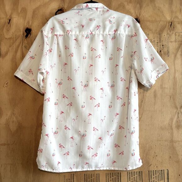 Direction Flamingo Print White Button Up Short Sleeve Shirt Sz XL - Picture 3 of 4